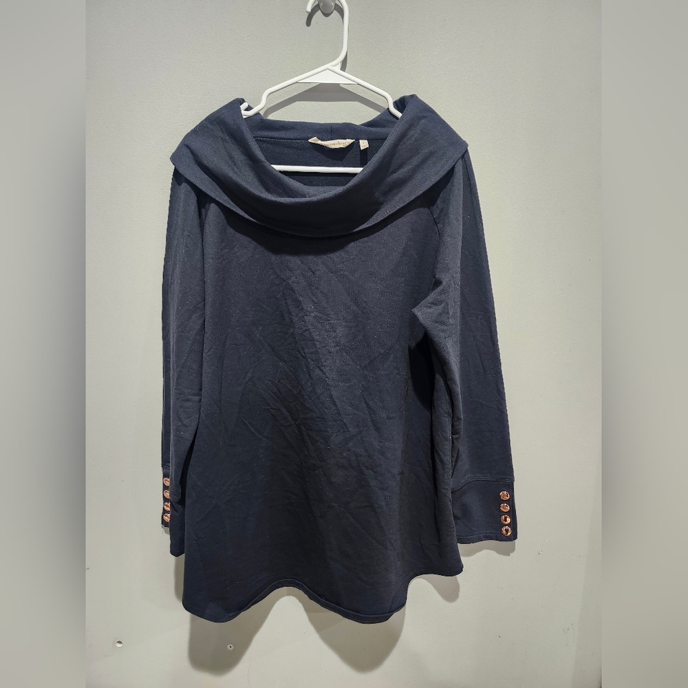 Soft Surroundings Blue Relaxed Boxy Top with Shawl Collar Womens Size Large